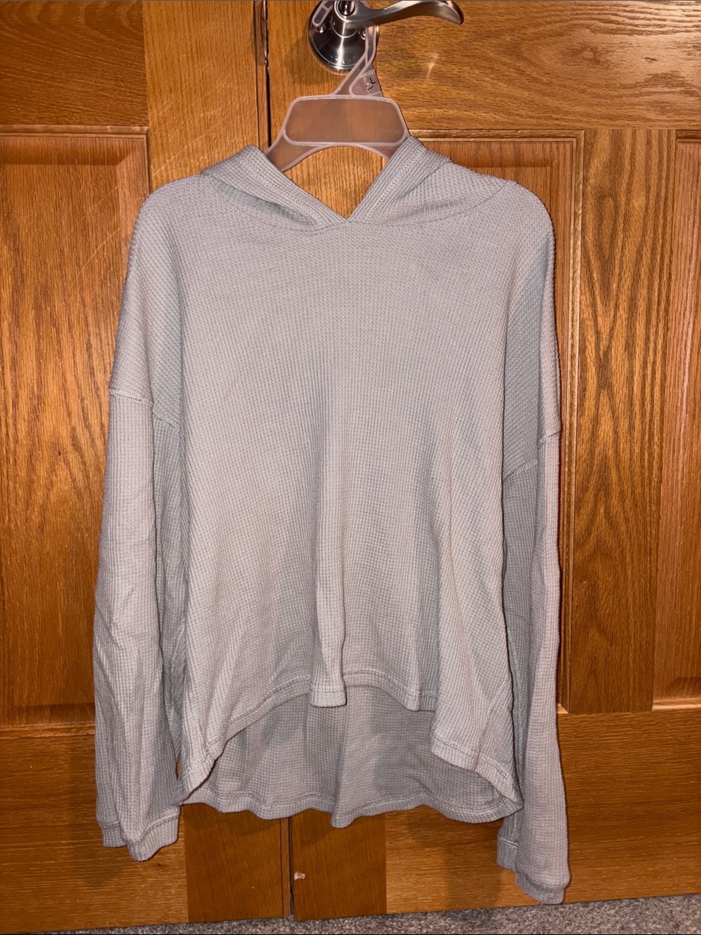 Abercrombie & Fitch Light Gray Hooded Waffle Knit Top